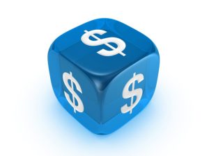 Translucent Blue Dice With Dollar Sign